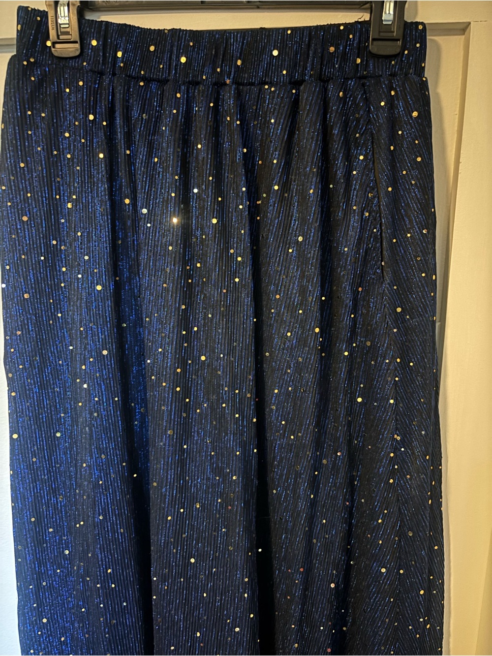 Navy Midi Skirt with Gold Dot Accents